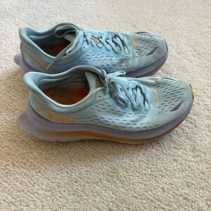 Hoka One Sky Blue and Orange Athletic Shoes